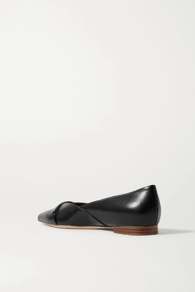 Shop Malone Souliers Colette Patent-trimmed Leather Point-toe Flats In Black