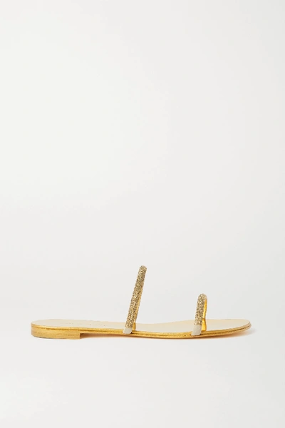 Shop Giuseppe Zanotti Kanda Crystal-embellished Metallic Leather Sandals In Gold