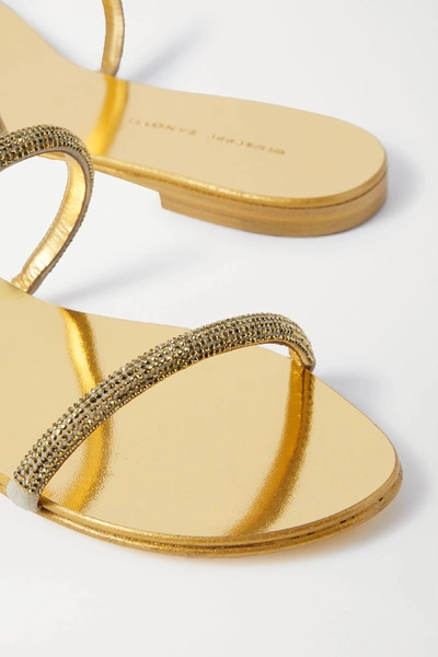 Shop Giuseppe Zanotti Kanda Crystal-embellished Metallic Leather Sandals In Gold