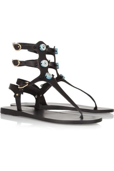 Shop Ancient Greek Sandals Eyes High Ceramic-detailed Leather Sandals In Black