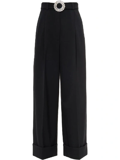 Shop Miu Miu Embellished-buckle Trousers In Black