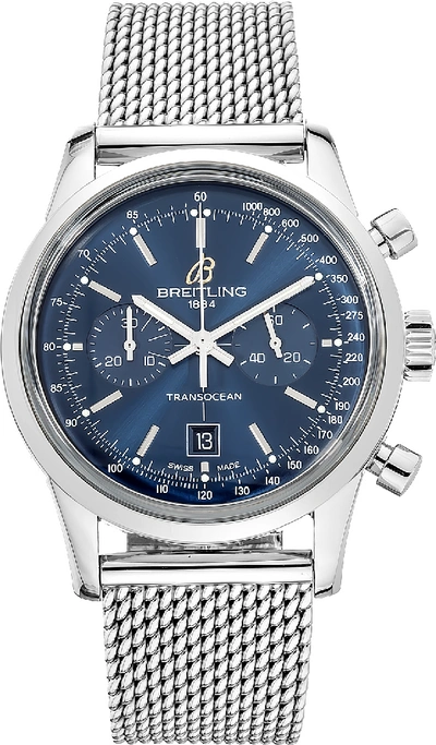 Pre-owned Breitling Transocean Chronograph A41310 In Stainless Steel