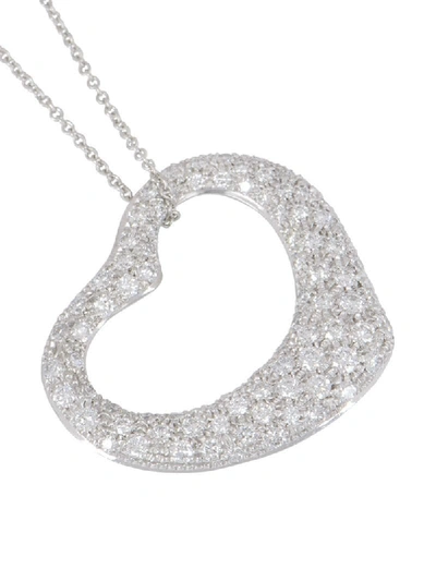 Shop Tiffany & Co 18kt White Gold Diamond Elsa Peretti Heart Necklace In Platinum