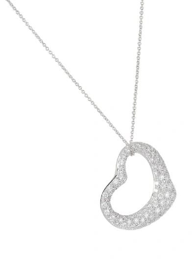 Shop Tiffany & Co 18kt White Gold Diamond Elsa Peretti Heart Necklace In Platinum