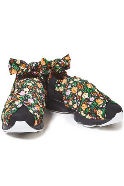 Shop Ganni Floral-print Cotton-blend And Neoprene Slip-on Sneakers In Multicolor