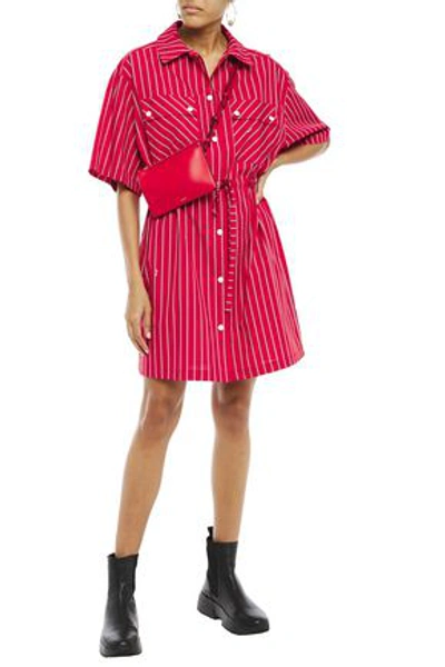 Shop Mcq By Alexander Mcqueen Striped Cotton-poplin Mini Shirt Dress In Red
