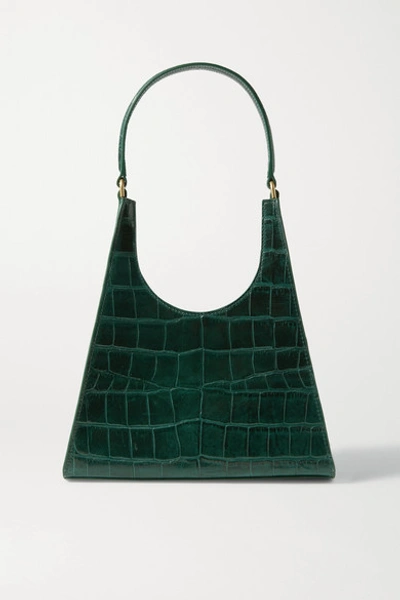 Shop Staud Rey Croc-effect Leather Tote In Emerald