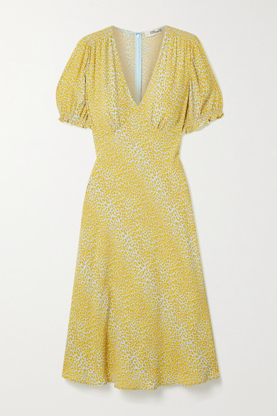 yellow leopard print midi dress