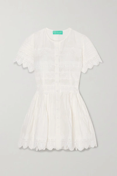 Shop Waimari Violetta Guipure Lace-trimmed Linen Mini Dress In White
