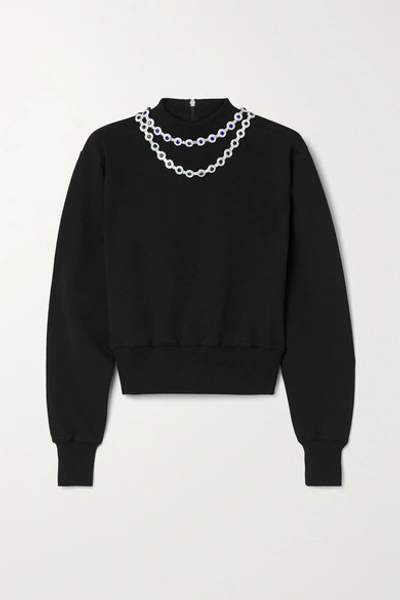 Shop Christopher Kane Crystal-embellished Cotton-jersey Sweatshirt In Black