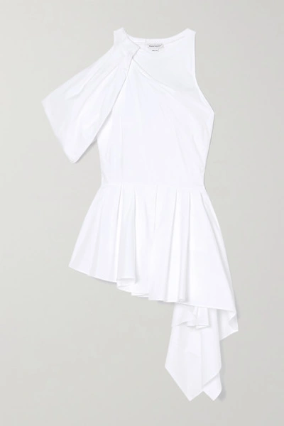 Shop Alexander Mcqueen Asymmetric Draped Cotton-poplin And Jersey Top In White