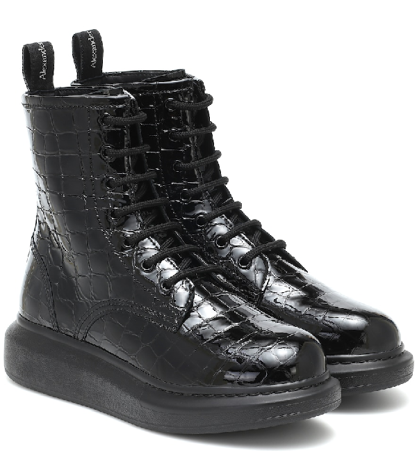 croc effect leather boots