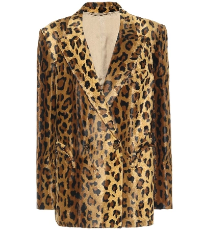 Shop Blazé Milano Everyday Leopard-print Velvet Blazer In Brown