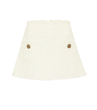 Shop Balmain Cotton-blend Tweed Miniskirt In White