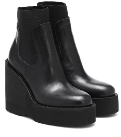 Shop Sacai Leather Platform Ankle Boots In Black