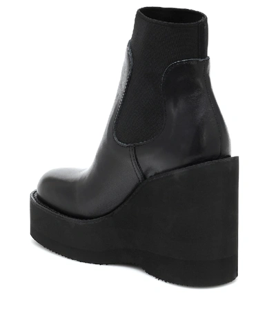 Shop Sacai Leather Platform Ankle Boots In Black