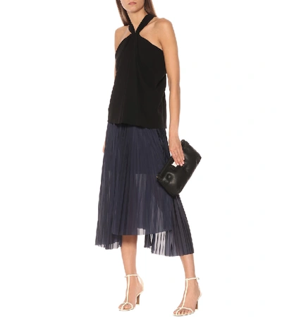 Shop Helmut Lang High-rise Pleated Midi Skirt In Blue