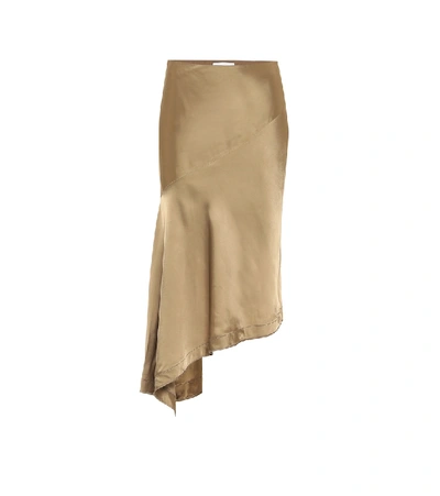 Shop Helmut Lang High-rise Satin Midi Skirt In Gold