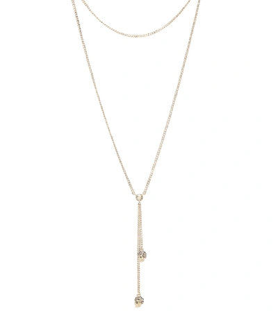 Shop Alexander Mcqueen Crystal-embellished Skull Necklace In Gold