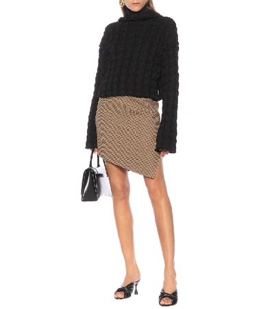 Shop Balenciaga Houndstooth Wool-blend Miniskirt In Brown