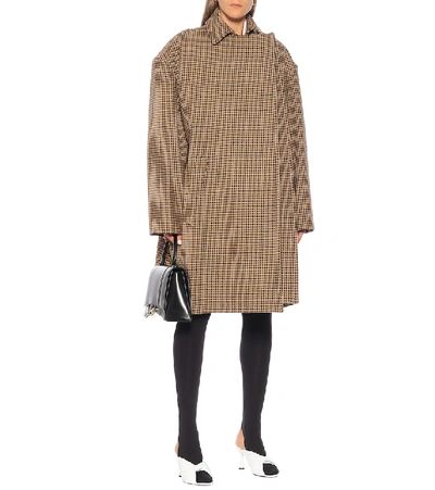 Shop Balenciaga Houndstooth Wool-blend Coat In Beige