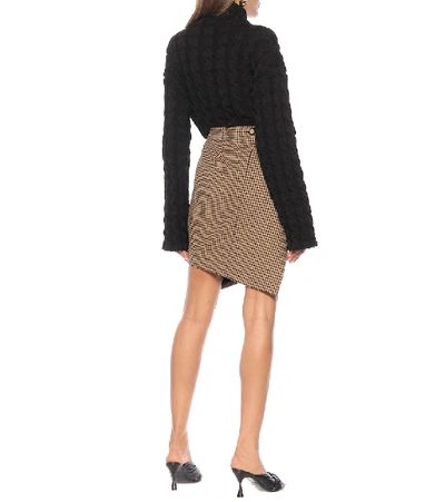 Shop Balenciaga Houndstooth Wool-blend Miniskirt In Brown