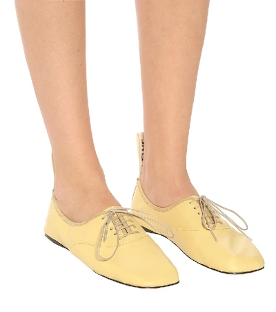10mm Soft Leather Lace-up Derby Flats In Light Yellow