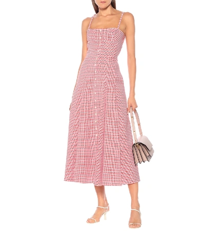 Shop Gabriela Hearst Prudence Houndstooth Midi Dress In Red
