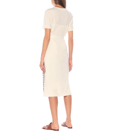 Shop Tory Burch Silk Twill And Merino Wool Midi Dress In Beige