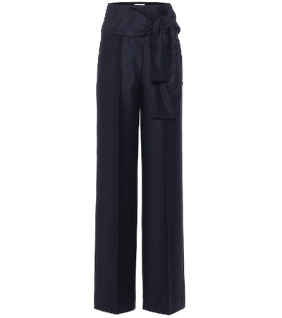 Shop Victoria Victoria Beckham High-rise Wide-leg Wool Pants In Blue