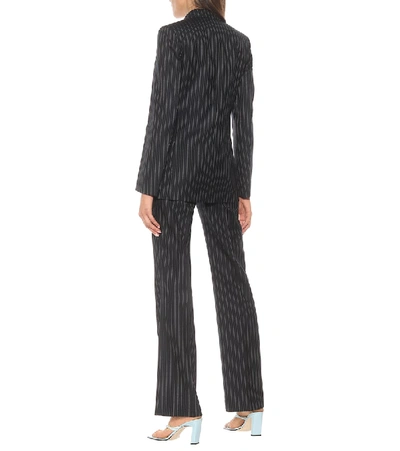 Shop Victoria Beckham Pinstriped Wool Blazer In Blue