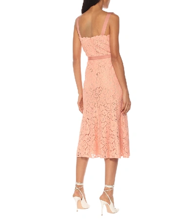 Shop Oscar De La Renta Tie-waist Lace Midi Dress In Pink