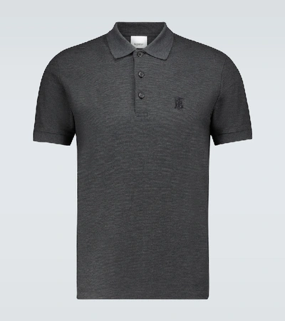 Shop Burberry Eddie Cotton Polo Shirt In Grey