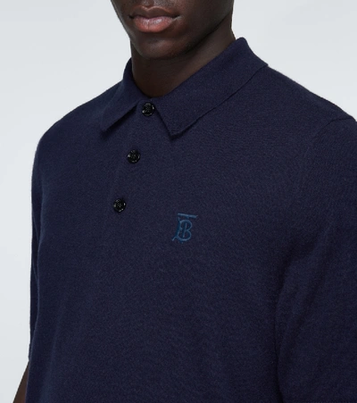 Shop Burberry Burnham Cashmere Polo Shirt In Blue
