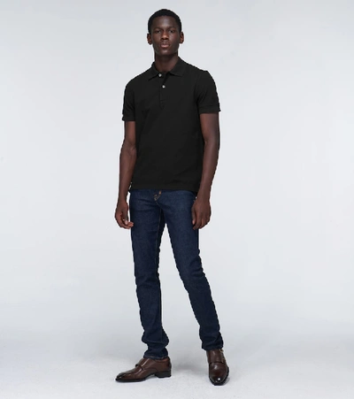 Tom Ford Black Short-sleeves Polo In Cotton Piquet Jersey Man In Black