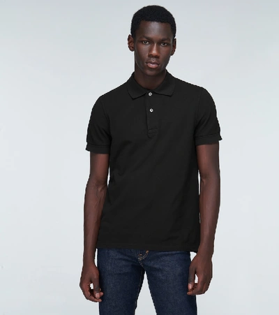 Tom Ford Black Short-sleeves Polo In Cotton Piquet Jersey Man In Black