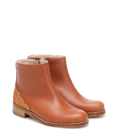 Shop Chloé Studded Leather Ankle Boots In Brown