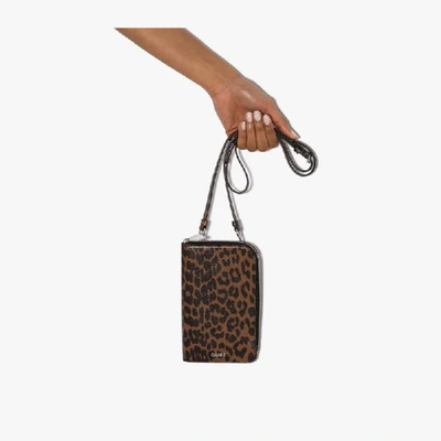 Shop Ganni Brown Leopard Print Clutch Bag