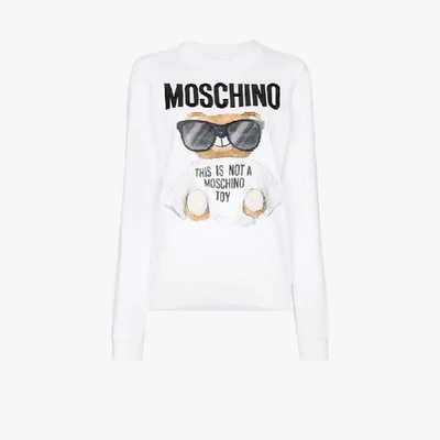 Shop Moschino Teddy Bear Logo Sweatshirt In White