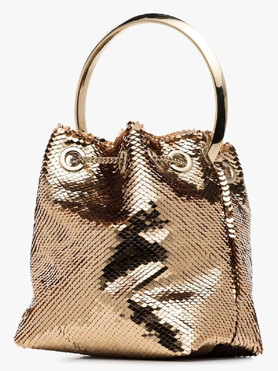 Shop Jimmy Choo Bon Bon Sequin-embellished Tote Bag In Gold