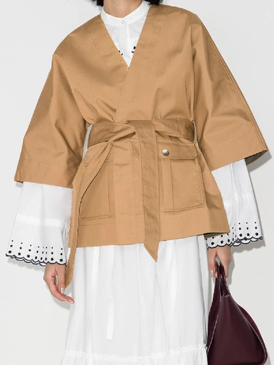 Ganni Wrap-around V-neck Kimono Jacket In Camel | ModeSens