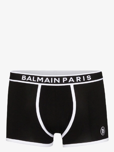 Shop Balmain Logo Waistband Boxer Briefs In Black