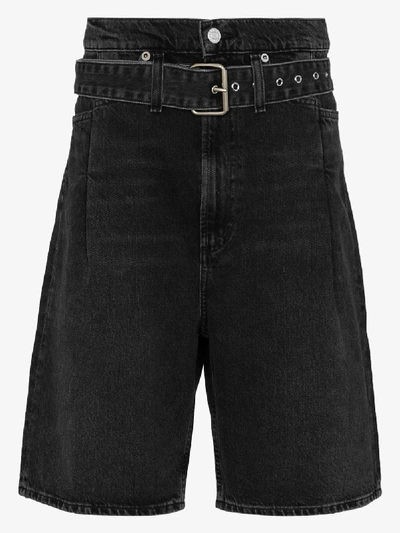 Shop Agolde Reworked '90s Belted Denim Shorts In Black