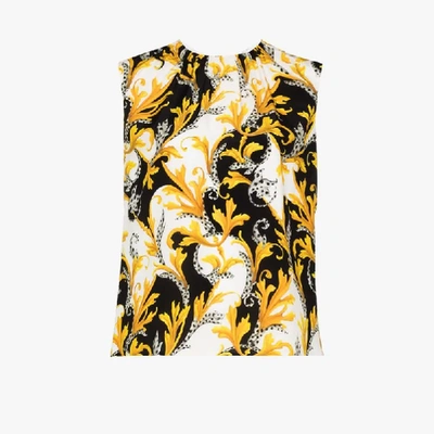 Shop Versace Baroque Print Sleeveless Silk Blouse In White