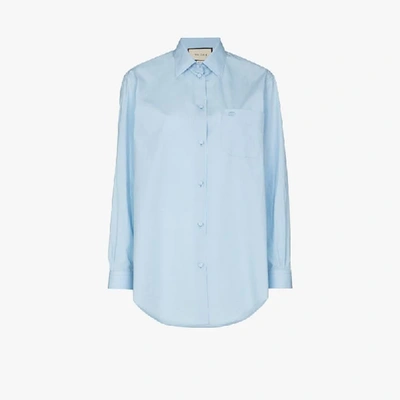 Shop Gucci Button-up Long Sleeve Shirt In Blue