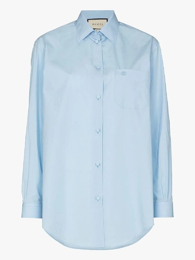 Shop Gucci Button-up Long Sleeve Shirt In Blue