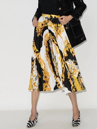 Shop Versace Black Baroque Print Pleated Midi Skirt