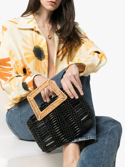 Shop Aranaz Black Cerise Wicker Bag