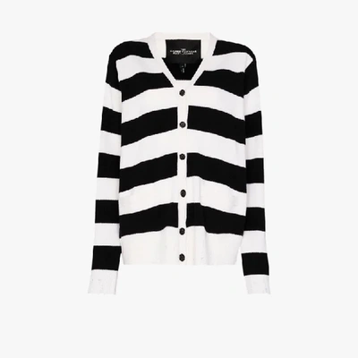 Shop The Marc Jacobs The Grunge Striped Wool Cardigan In Black