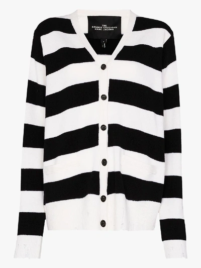 Shop The Marc Jacobs The Grunge Striped Wool Cardigan In Black